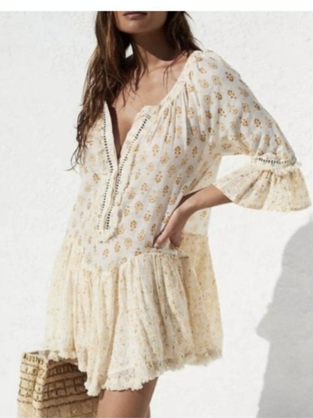 Anthropologie Barok Paris Yellow Vita Ruffled Tunic Mini Dress